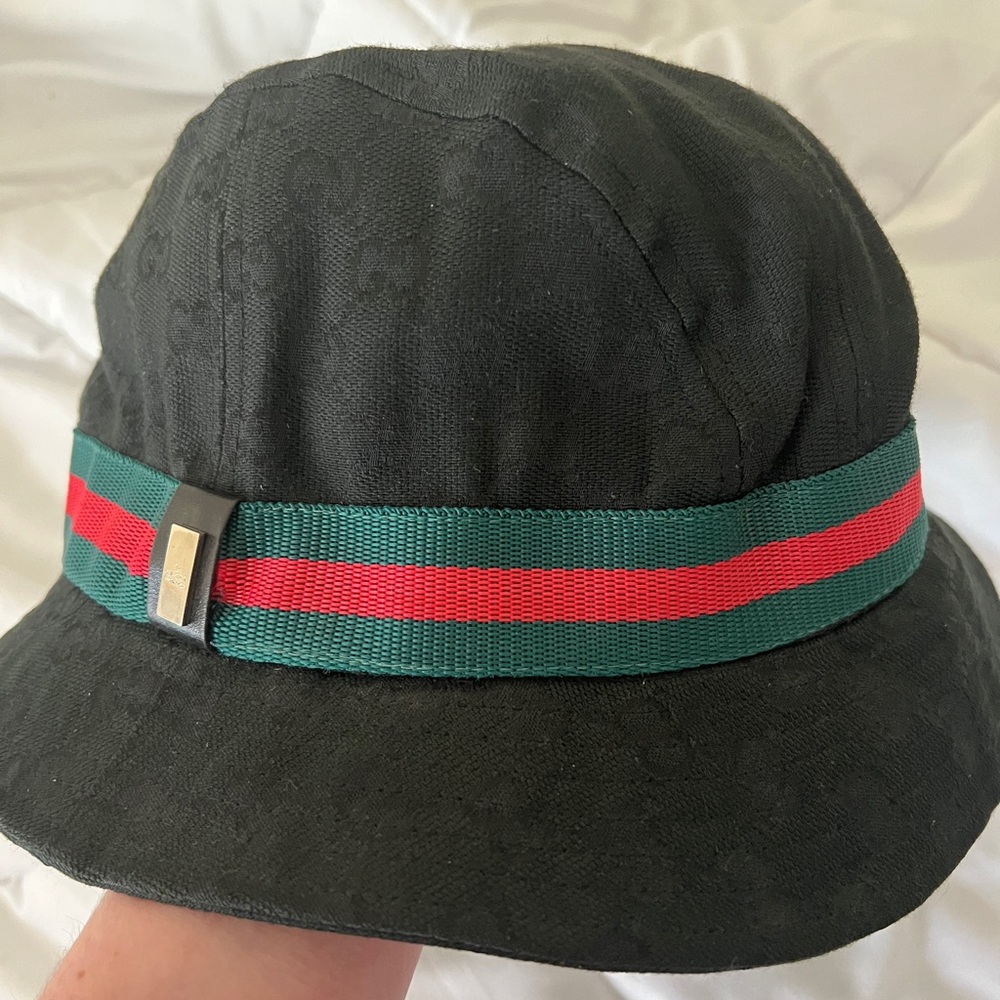 Black Bucket Hat with Green and Red Stripe